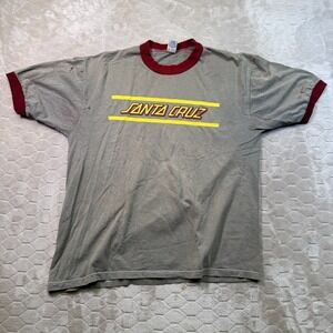 VTG 80's 90's Santa Cruz Snowboards Men's Ringer Tee Sz XL USA Made RARE Stain